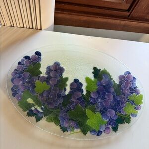 Peggy Karr Vintage Elegant Grape Design Glass Platter‎ Fused Glass